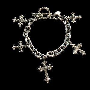 Lourdes Blessed 5 Crosses Religious Faith Bracelet Stainless Steel Silver Tone